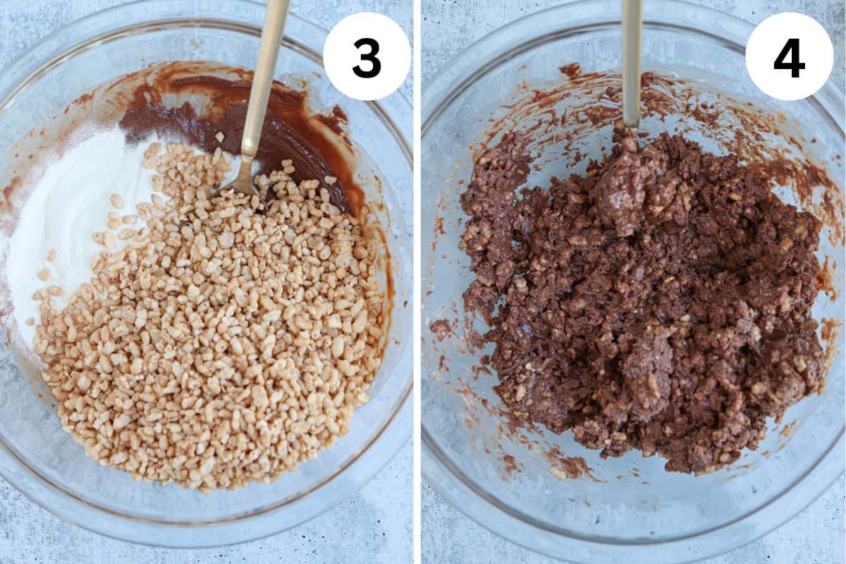 steps for making chocolate peanut butter protein bars.