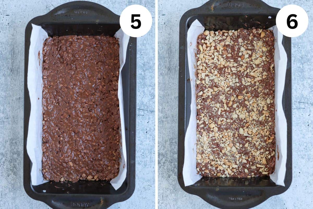 steps for making chocolate peanut butter protein bars.