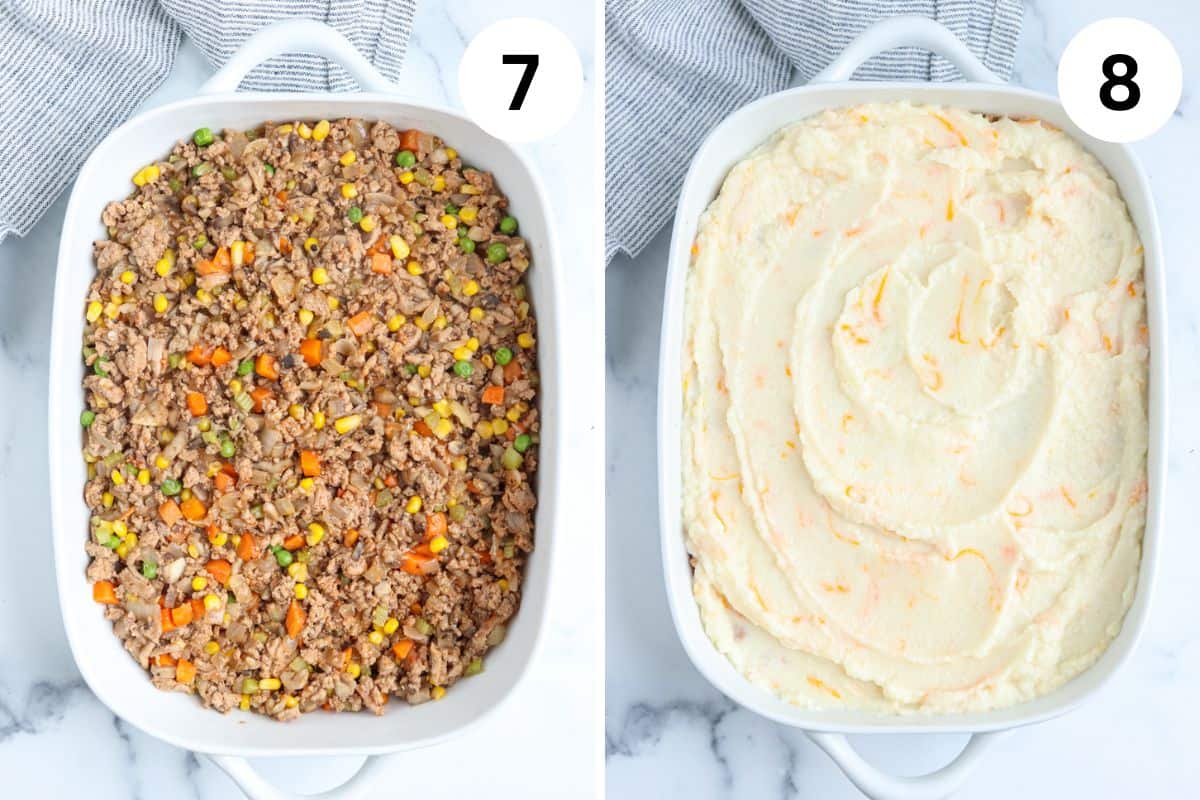 steps for making ground turkey shepherd's pie.